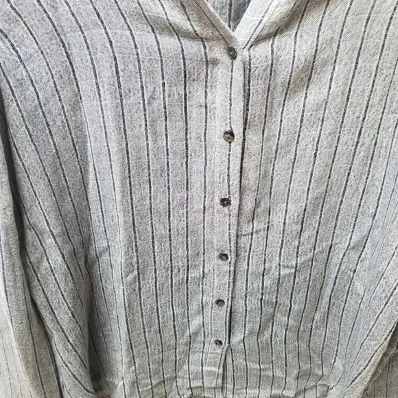 Melissa Nepton 100% Viscose Striped Collarless Button Down  Shirt L - Picture 8 of 10